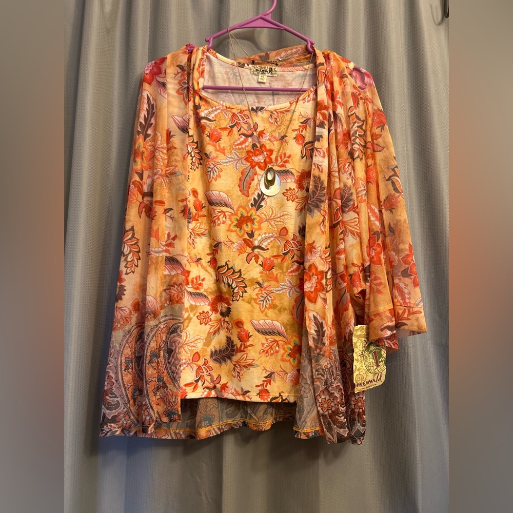 50%OFF W❤️ One World Boho 2pc Top & camisole NWT size xsmall hippie 👠504 orange